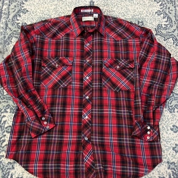 Open Trails Pearl Snap Western Plaid Long Sleeve Button Down Shirt Size Large - Picture 1 of 7